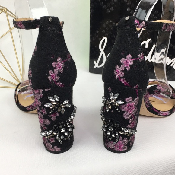 Sam Edelman Sakura Brocade Crystal Dragonfly & Bee Heel Ankle Strap Shoes - Picture 5 of 10